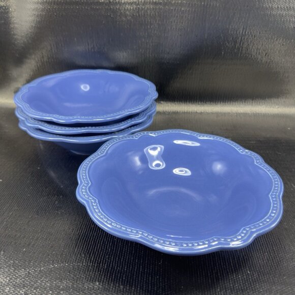 Pierre Deux Blue Ceramic Deep Dish Bowls Set 4 Beaded Edges Bowls Portugal VTG - Picture 16 of 16